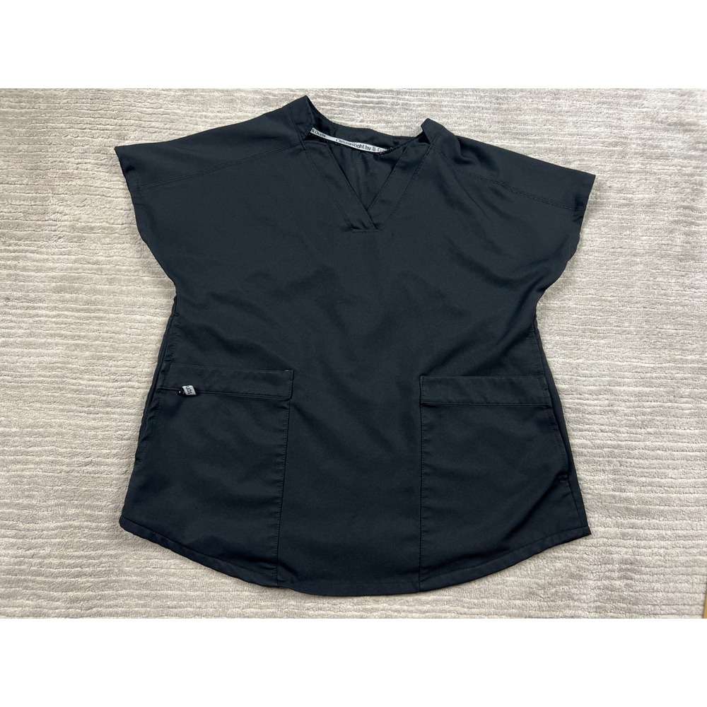 ClimateRight by Cuddl Duds Womens Black V-Neck Scrub Top Short Sleeve Pockets L‎